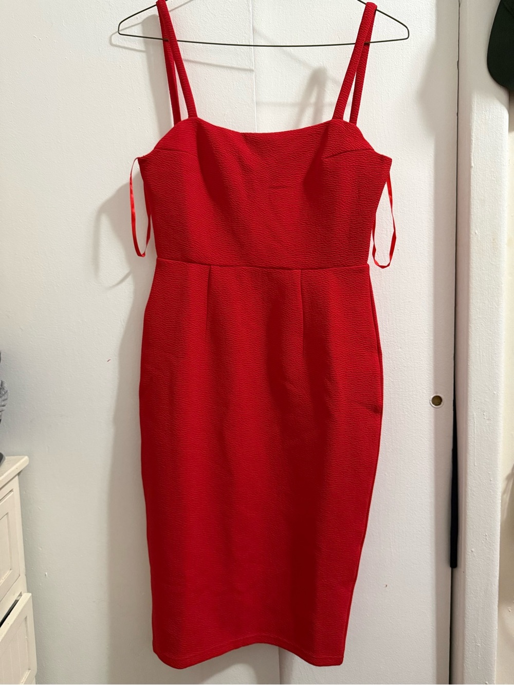 Georgia Square Neckline Midi Dress Red Hello Molly Red Midi Bodycon Dress with S - Picture 3 of 6